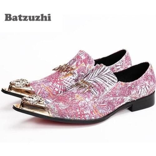 2018 New Leather Mens Shoes with Gold Metal Toe Luxurious Glitter Formal Wedding Dress Shoes Mens Flats Plus Size 38-46 US12