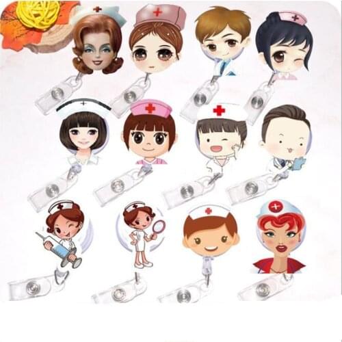 New Design 1 Piece High Quality Acrylic Retractable Nurse Badge Reel Cartoon Doctor Image Students Bus Card ID Card Badge Holder