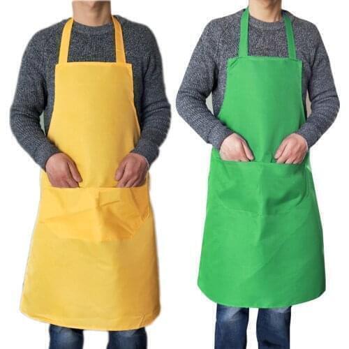 Solid Color Waterproof Apron With Pockets Kitchen Restaurant Cooking Shop Art Work Aprons Korean Waiter