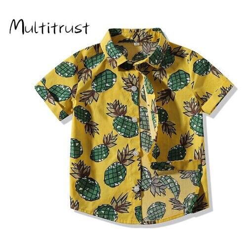 0-3Y Summer Kids Baby Boys Shirts Pineapple Print Short Sleeve Single Breasted Tops 2 Colors