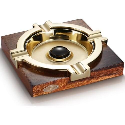 CIGARLOONG cigar ashtray gold plated smoke ashtray tank wood stainless steel Large cigar ashtray AT-114