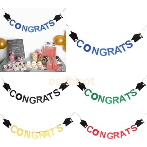 Congrats Letters Graduation Doctoral Cap Felt Banner Graduation Celebration Party Hanging Sign Garland Photo Prop
