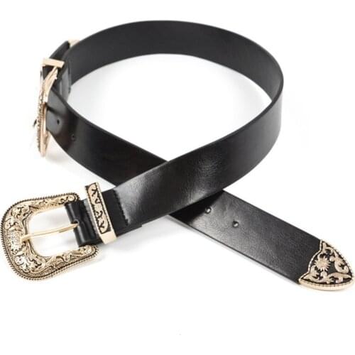 Carved Double Metal Pin Buckle Belts Vintage High Quality Designer Belt Jeans Genuine Leather Belt For Women StrapBL201810