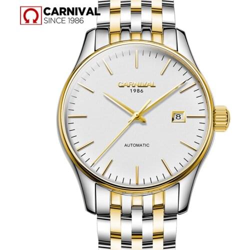Luxury Carnival watch men gold stainless steel waterproof Automatic machine date white dial wristwatch relogio feminine