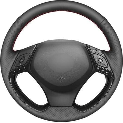 Hand-stitched Black Artificial Leather Car Steering Wheel Cover for Toyota C-HR CHR 2016 2017 2018 2019 2020