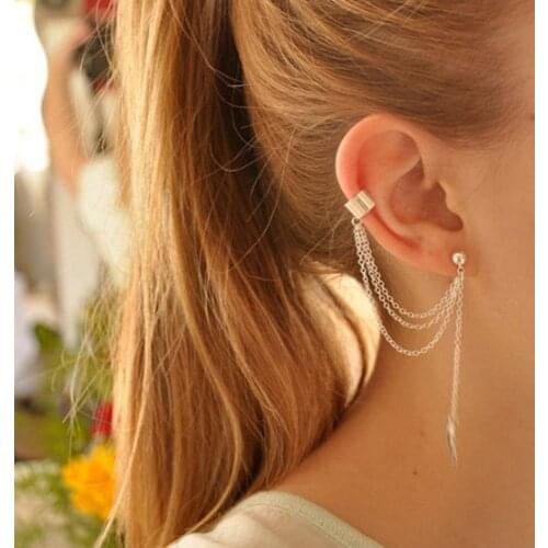 Fashion Punk earring Rock Leaf Chain Tassel Dangle Ear Cuff Wrap Earring silver gold cute earrings