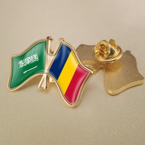 Saudi Arabia and Chad Crossed Double Friendship Flags Lapel Pins Brooch Badges