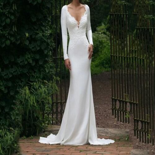 Wedding V-neck long sleeve mermaid wedding dress 2020 lace applique white wedding dress mermaid wedding dress