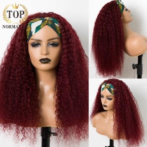 Topnormantic Wine Red Color Human Hair Wig 26" Deep Curly Human Hair Wigs Headband Wigs Brazilian Remy Hair For Women