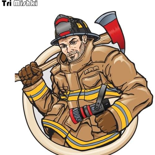 Tri Mishki WCS699 14*14.5cm Firemen car sticker PVC coloful Decals Motorcycle Accessories sticker