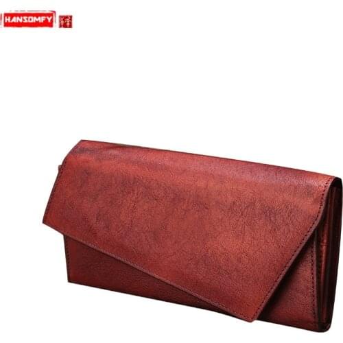 New Vintage Leather Wallet Women Simple Clutch Bag Handmade Vertical Female Long Wallet Personality Card Holder Wallets Ladies