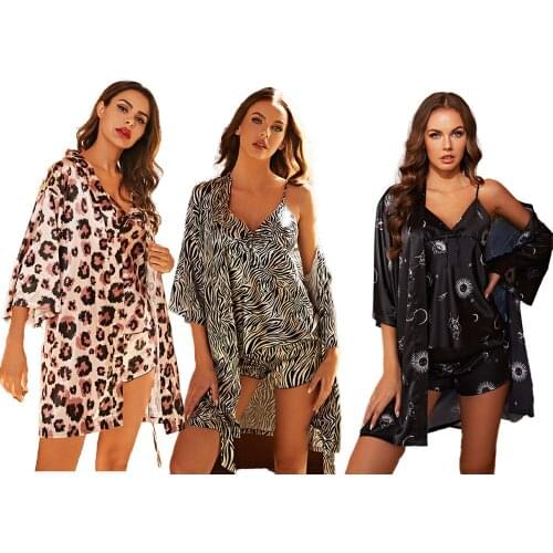 Womens Pajamas Three Piece Suit Womens Pajamas Satin Suit Autumn Pajamas Womens Sexy Pajamas Womens Suit Free Shipping