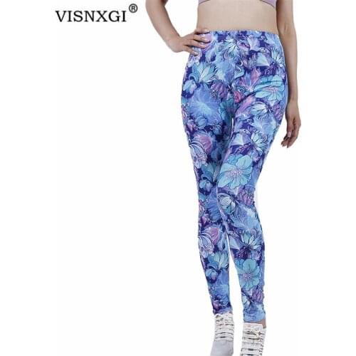 VISNXGI Push Up Leggings Women Fitness Pants High Waist Sport Flowers Pattern Printing Workout Sexy Ladies Elastic Waist Bottom