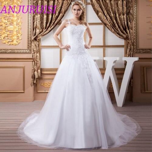 ANJURUISI Elegant Appliques Tulle Spaghetti Straps A Line Wedding Dresses 2020 Beaded vestidos de noiva 2020 robe de mariage
