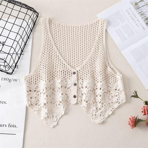 Floral Crochet Knitted Vest Women 2021 Summer Womens Retro Sleeveless Jacket Cardigan Boho Bohemian Beach Tops Short Waistcoat