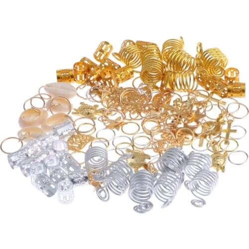 120pcs Metal Hair Braid Rings Pendant Dreadlocks Braiding Beads, Multi Colors And Types
