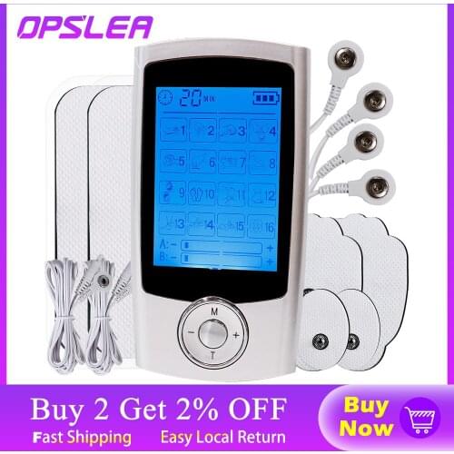 16 Mode Dual Output Electrical Stimulator Full Body Relax Digital Therapy Muscle Massager Pulse tens Acupuncture Therapy+4 Pads