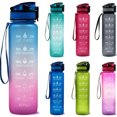 1L Tritan Material Water Bottle With Bounce Cover Time Scale Reminder Frosted Leakproof Cup For Outdoor Sports Fitness