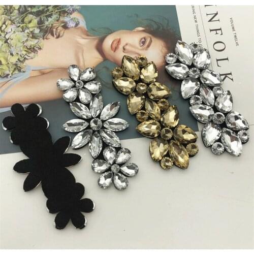 2pcs Gold and silver Patch for Clothes Beaded Applique Rhinestone Sew On DIY Shoes Bags