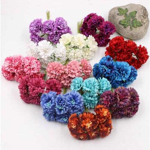 6pcs Silk 3.5cm Dendranthema Artificial Flowers For Wedding Party Home Chrysanthemum Decoration Handmade Florists Craft Flowers