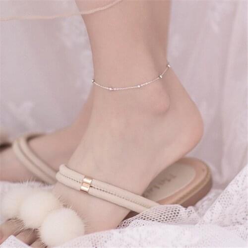 925 Sterling Silver Small Round Bead Link Chain Anklet Party Jewelry For Women Girls sl172