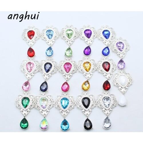 New 10Pcs/Lot 48X26MM Metal Brooch, Acrylic Button, Garment Sewing Accessories, DIY Scrapbook Embellishment Pendant