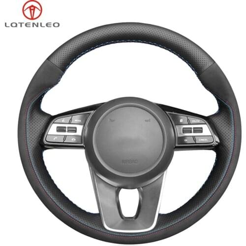 LQTENLEO Black Genuine Leather Suede Steering Wheel Cover For Kia K5 Optima 2018 2019 Sportage 3 2019 Forte Ceed Cee'd 2017-2019
