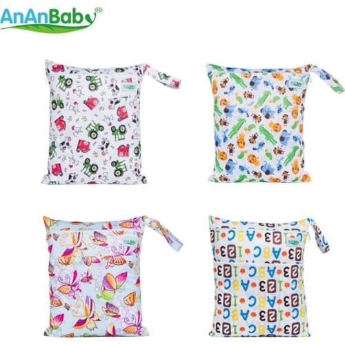 Mummy Baby Bag Reusable Prints Large Dry Wet Bag Cloth Diaper With Zippered Pockets Size 30*36cm