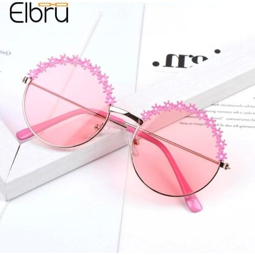 Elbru Children Metal Round Sunglasses Cute Baby Fashion Colorful Flower Frame Sun Glasses Boys And Girls Sunshades Kids Eyewear