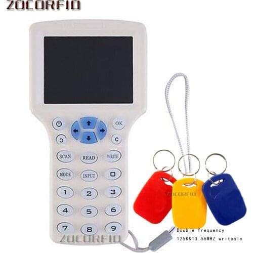 More Frequency RFID Copier Duplicator 125KHz Key fob NFC Reader Writer 13.56MHz Encrypted Programmer +10pcs Double frequency key
