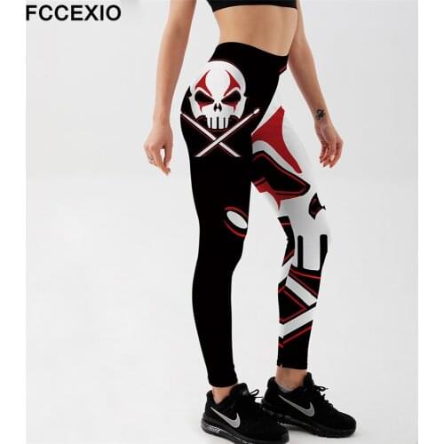 FCCEXIO Scary Skull 3D Print Women Pants Push Up Running Sports Leggings Slim Pants Female Casual Trousers Fitness Leggings