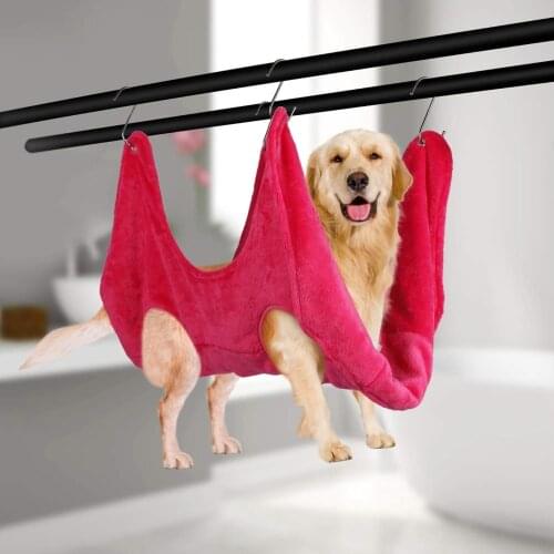 Flannel Fabric Dog Hammock Helper Comfortable Harness Bag With S-Shaped Hooks For Washing Grooming Nail Hair Trimming