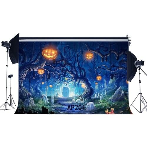 Happy Halloween Backdrop Horror Night Pumpkin Lamps Old Tree Branch Scary Tombstone Photography Background