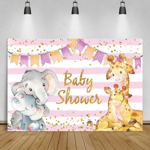 Baby Shower Elephant Backdrop Cartoon Animals Stripe Background For Photography Gold Polka Dots Child Customize Photocall Banner