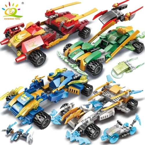 HUIQIBAO Ninja Knight Champions Racing Car Building Blocks Bricks Set With KAI JAY ZANE Figures City Speed Toys for Children