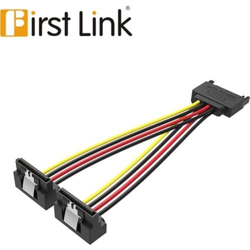 First link 90 degree SATA 15-Pin Male to 2 x 15P Female Y Splitter Adapter Power Cable 15CM