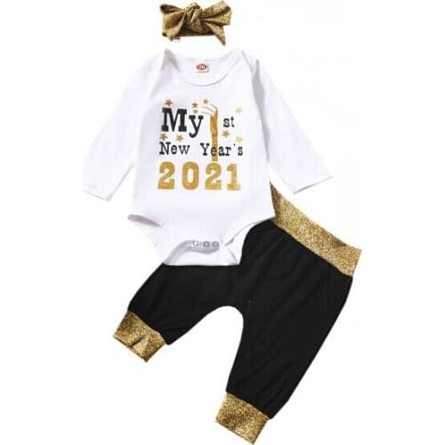 Newborn Baby Girls 3 Pcs Outfits Suits, Infant Round Neck Long Sleeve Romper Top + Long Pant + Bow Headband Winter Clothes Set