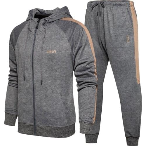 Fashion Men Tracksuit Set Autumn Winter Running Sports Fitness Sportswear Male Two Pieces Sweatshirt + SweatPant Hoodie Suit