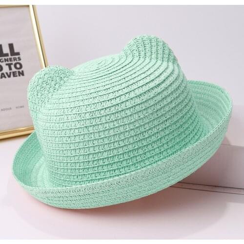 Summer Boy Girl Cat Ear Straw Hat Kids Cartoon Sun Caps Bonnet