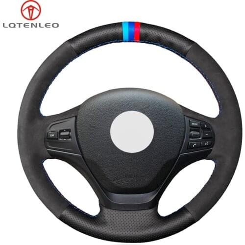 LQTENLEO Car Steering Wheel Cover Black Leather Suede For BMW F20 F21 F22 F23 118i 120i 125i 120d 218i 228i 420i 430i 435i 428i