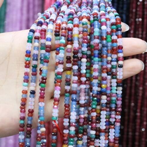 Small Faceted Flat Beaded Natural Semi-precious Stone Loose Beads for Making Necklace DIY Bracelet Jewelry Findings Size 2x4mm