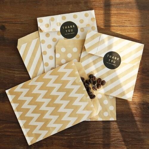 100pcs Treat Candy Bag High Quality Party Favor Kraft Paper Bags Chevron Polka Dots Stripe Paper Craft Bags