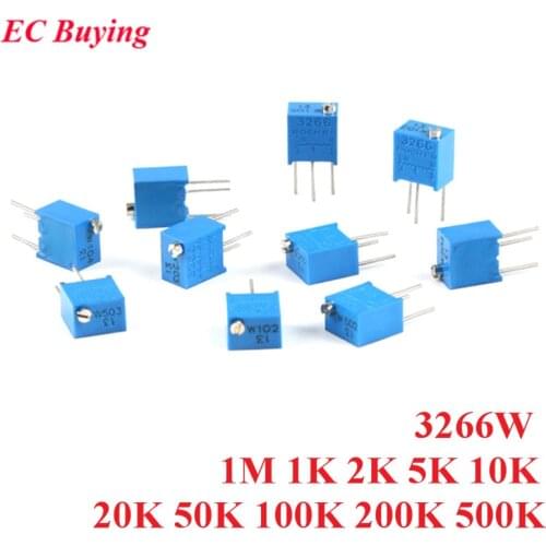 10pcs 3266W 3266 102 202 1M Multiturn Adjustable Trimpot Trimmer Resistor Potentiometer 1K 2K 5K 10K 20K 50K 100K 200K 500K Ohm