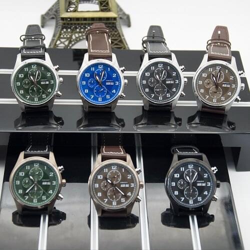 Corgeut 41MM Multifunction mens quartz watch Luminous hands waterproof stainless steel case Leather strap date week male watch