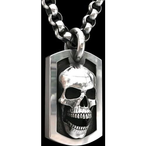 Mens Stile Heavy Metal 3D Carved Skull Pattern Pendant Necklace Unisex Punk Hiphop Stainless Steel Accessories