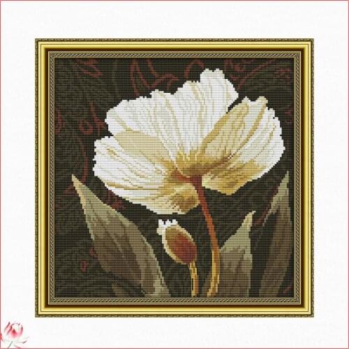 White poppy Printed Cross Stitch Kits Counted Canvas Embroidery Sets 11CT 14CT DIY Handmade Needlework Home Decoration