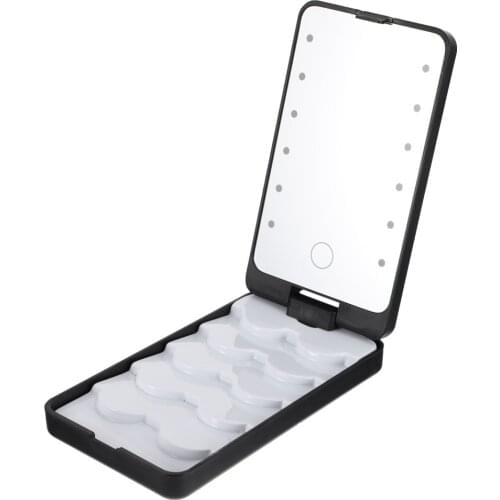 False Eyelash Holder Case Organizer Box Travel Case with Mirror and LED Light