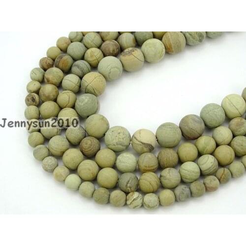 Natural Matte Silver Mist Ja-sper Gems Stone Round Beads 15'' 4mm 6mm 8mm 10mm 12mm for Jewelry Making Crafts 5 Strands/Pack