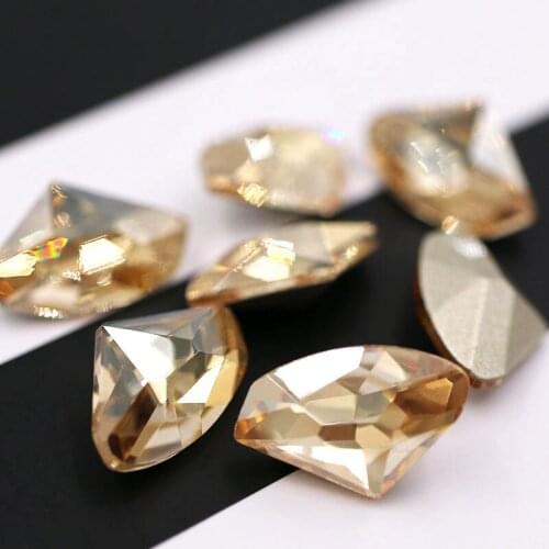 New arrival 9x14mm champagne crystal shell shape K9 pointback glass rhinestones for clothing Accessories