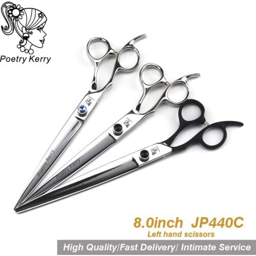 8 inch Poetry Kerry 440C " pet grooming kit, direct and thinning dog scissors and curved pieces 4 pieces.left hand cut F2L-70